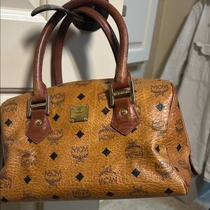 MCM Tan Leather Satchel with Gold Accents